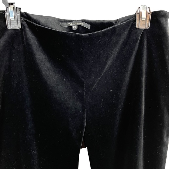 TARA JARMON Made in FRANCE Black Velvet Satin Trim Flat Front Pants Slacks sz 42 - Picture 2 of 16